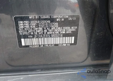 2020 Subaru Wrx Sti from USA, damaged, VIN JF1VA2E65L9800214